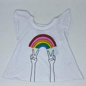 Chaser Flutter Sleeve T Shirt Girls‎ Size 3 T Rainbow Peace Graphic NWT